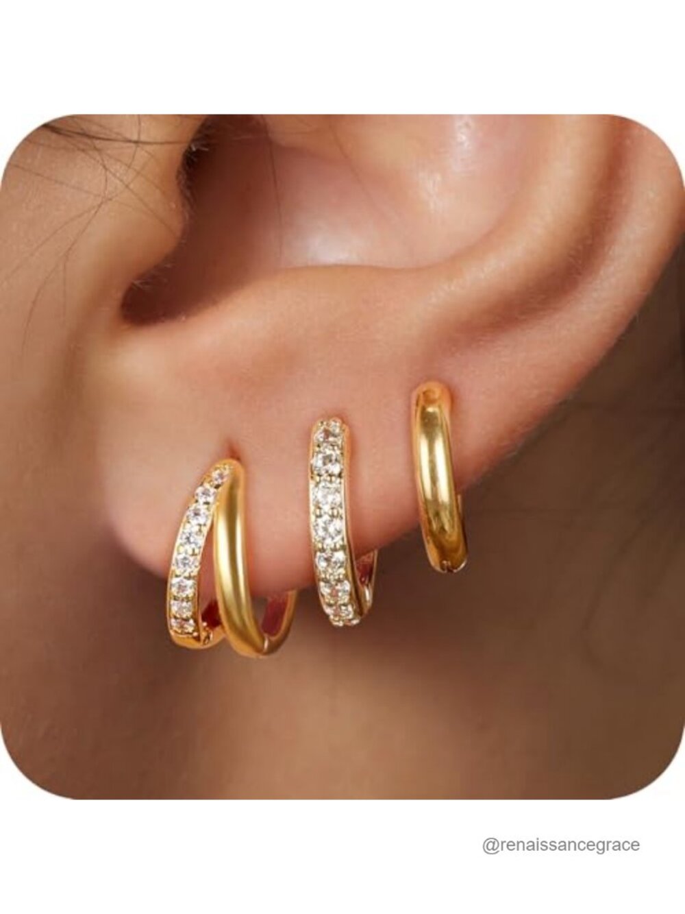 Surgical Steel Small Gold Huggie Hoop Earrings Set Hypoallergenic Cubic Zirconia
